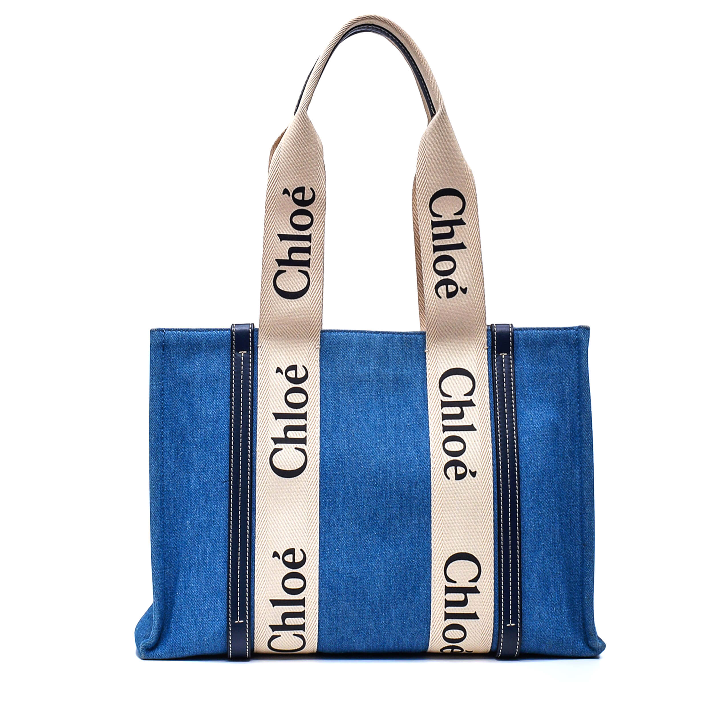 Chloe - Blue in Denim Woody Linen Large Tote Bag